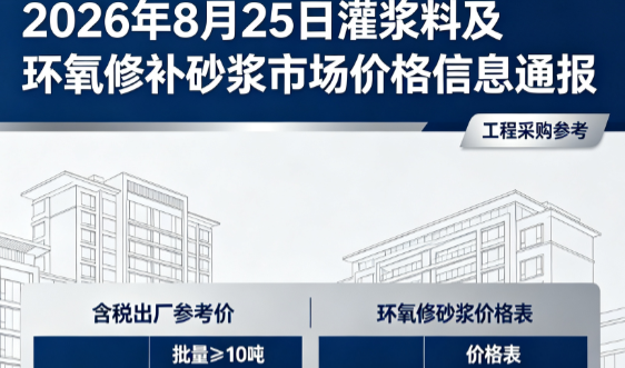 光泽2026年8月25日灌浆料及环氧修补砂浆市场价格信息通报
